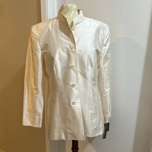Kate Hill Silk Mandarin Collar Lined Button Up Jacket 14 P NWT